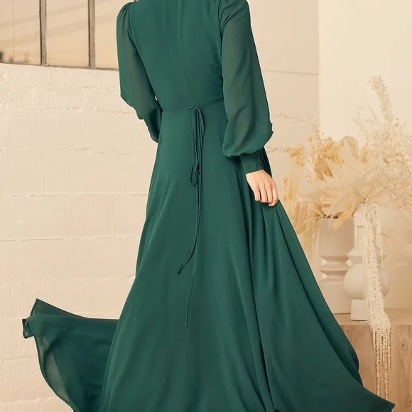 Forest Green Long Wrap Dress - Picture 4 of 6